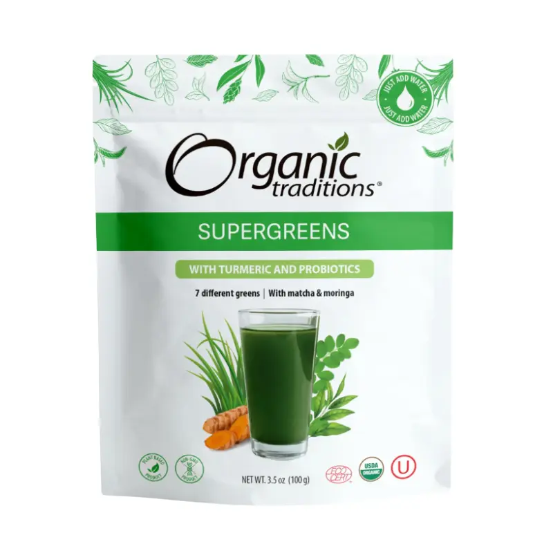 Design sans titre - 2025-11-07T124903.798 Organic Traditions Probiotic Super Greens Powder With Turmeric 100g - Image 1